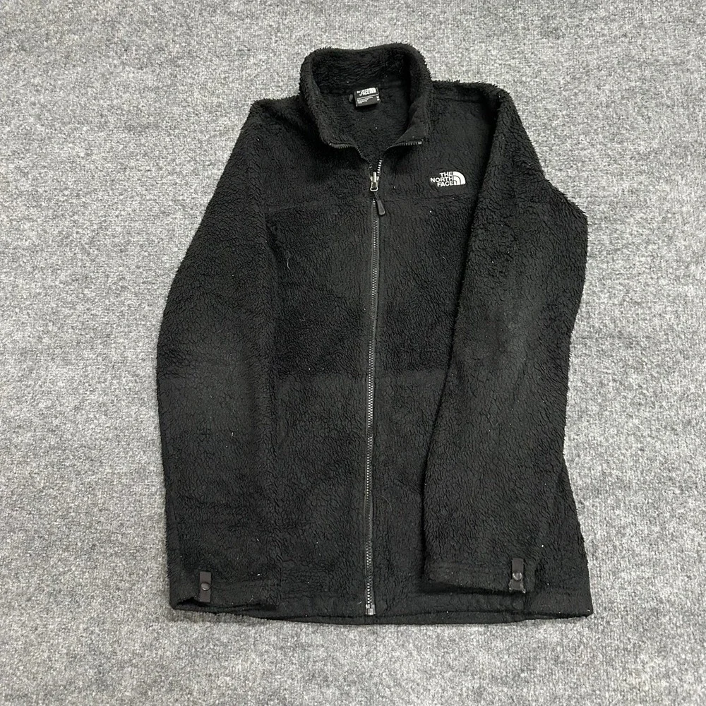 The North Face Fleece Jacket Womens Size M Black Sherpa Full Zip Mock Neck Logo